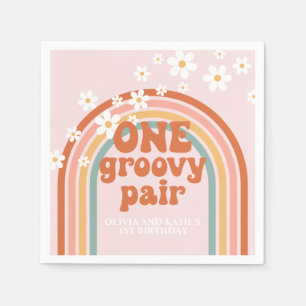 En Groovy Pair daisy-regnbåge 1:a födelsedag Pappersservett