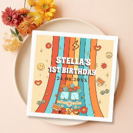 En Groovy Retro Rainbow 1:a födelsedag Pappersservett