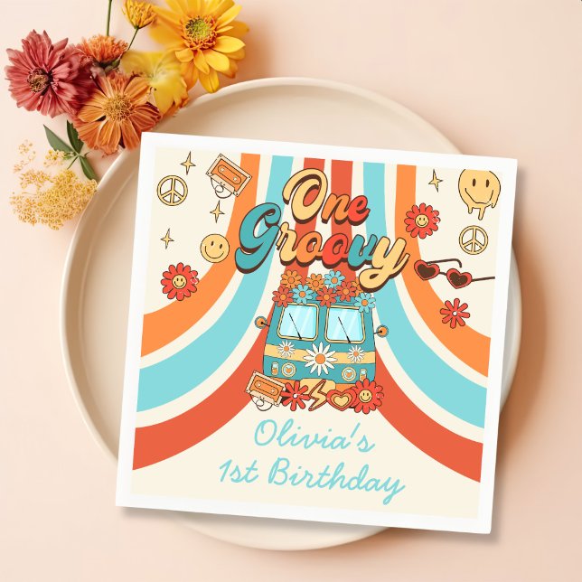 En Groovy Retro Rainbow 1:a födelsedag Pappersservett (Skapare uppladdad)