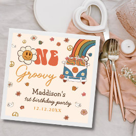 En Groovy Retro Rainbow 1:a födelsedag Pappersservett