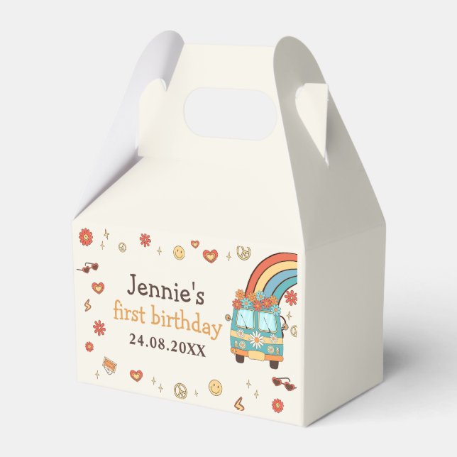 En Groovy Retro Rainbow 1:a födelsedag Presentaskar (Framsidan Sidan)