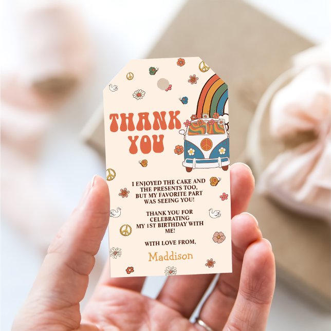 En Groovy Retro Rainbow 1:a födelsedag Presentetikett (Skapare uppladdad)