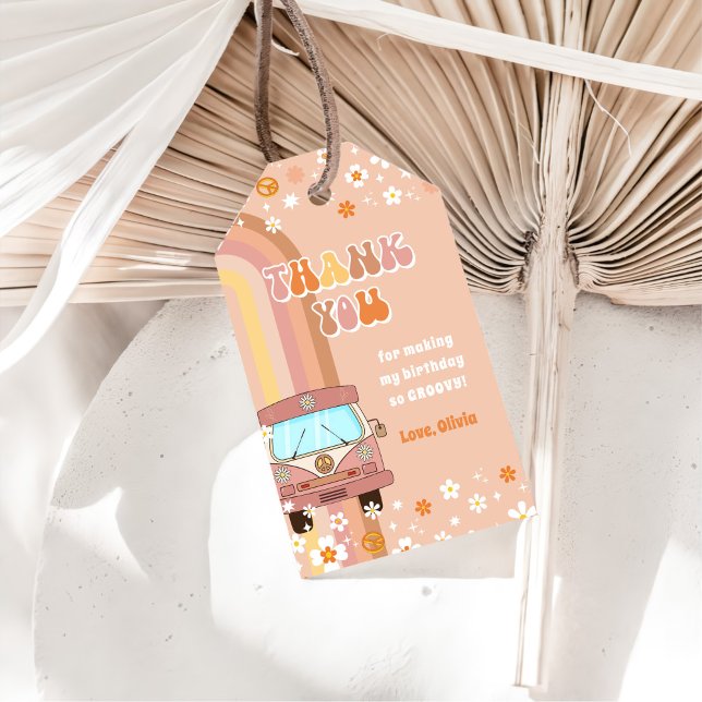 En Groovy Retro Rainbow 1:a födelsedag Presentetikett (Skapare uppladdad)