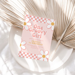 En Groovy Tjej Retro Rosa Tusenskönor Inbjudningar