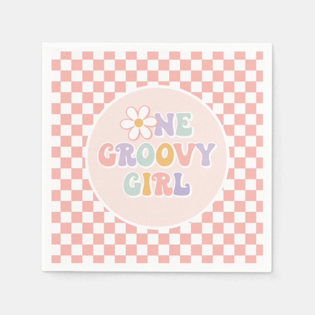 En groovy tjej Rosa Daisy-ruta Pappersservett (Framsidan)