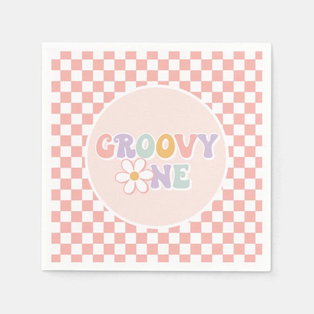 En groovy tjej Rosa Daisy-ruta Pappersservett (Framsidan)