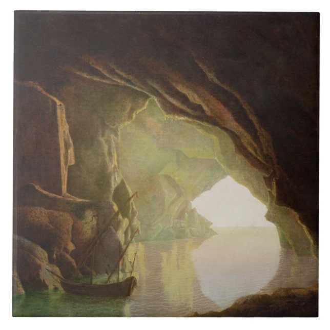 En Grotto i bukten av Salerno, solnedgång, Kakelplatta (Framsidan)