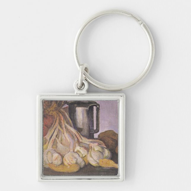 En grupp av vitlök och en Pewtersejdel Fyrkantig Silverfärgad Nyckelring (Framsidan)