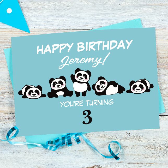 En grupp Pandas Personlig Birthday Kort (A group of pandas birthday card.)