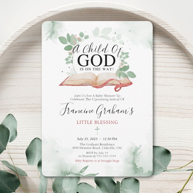 En Guds Liten Bebis - Barnkalasinbjudan Inbjudningar (Honour God’s blessing with this elegant, faith-inspired baby shower invitation.)