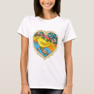 En gul hjärta fågel t-shirt