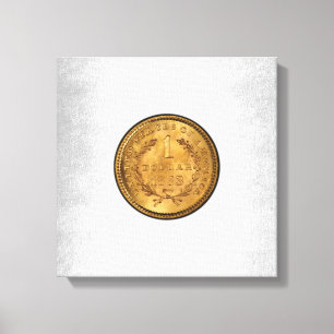 En guld- dollar 1853 myntar silverbakgrund canvastryck