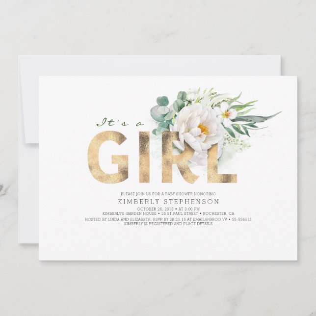 En Guld Typography Baby Shower för Blommigt Inbjudningar (Framsida)