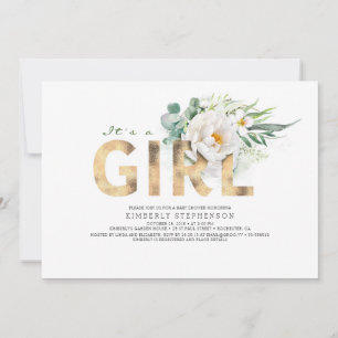En Guld Typography Baby Shower för Blommigt Inbjudningar