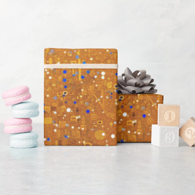 En guldfärgad Klimt-inspirerad Presentpapper (Baby Shower)