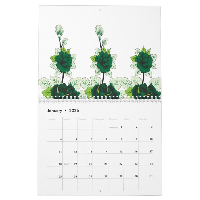 En guldhäftande marionett sitter på en grassi fält kalender (Jan 2026)