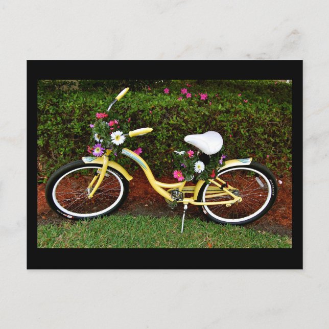 En Gult Bicycle Covered in Flowers - lustig tillba Vykort (Framsida)