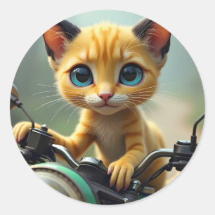 En gult katt med svart öron och stort blått ögon runt klistermärke
