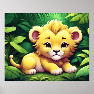 En Gult Lejona Unge i Jungle Poster
