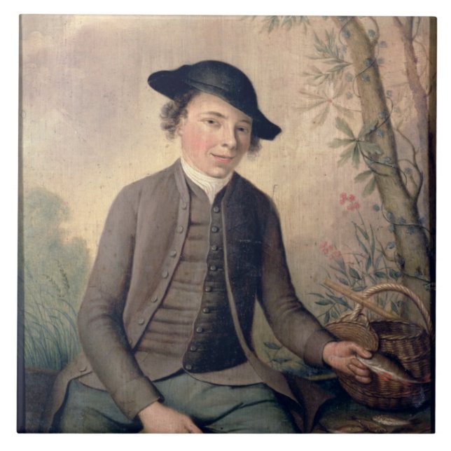 En Gutting fisk för ung man, 1782 (panelen) Kakelplatta (Framsidan)