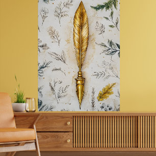 En gyllene fjäder eller en elegant reservoarpenna. poster
