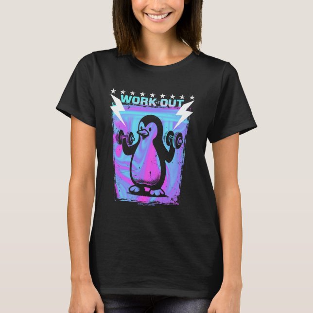EN GYM PENGUIN - WORKOUT EXERCISE ROLIGT VIBES T SHIRT (Framsida)