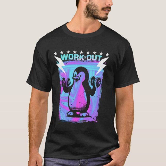 EN GYM PENGUIN - WORKOUT EXERCISE ROLIGT VIBES T SHIRT (Framsida)