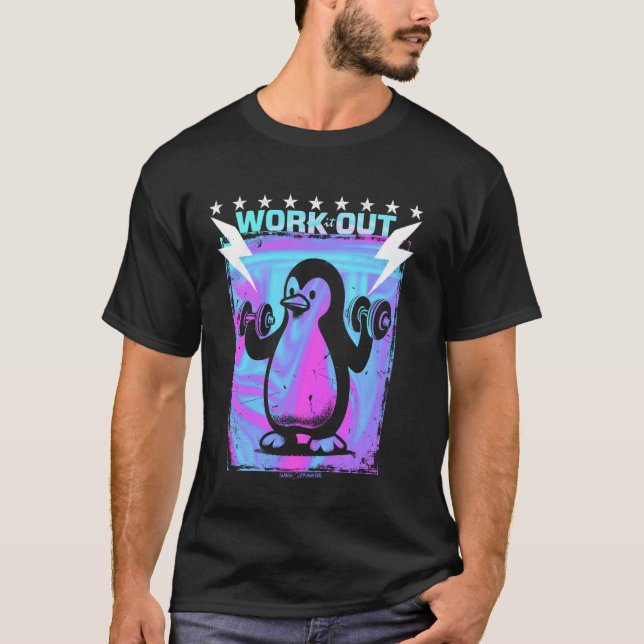 EN GYMPA PINGVIN - TRÄNINGSÖVNING ROLIG ATMOSFÄR T SHIRT (Framsida)