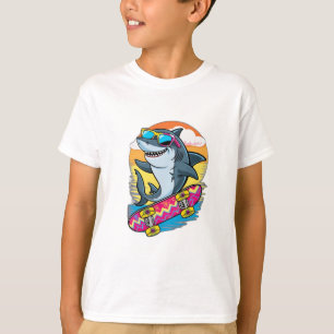En haj som bär solglasögon och rider en skateboard t shirt