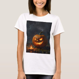 en hallopolpumpor med en skrämmande ansikte på den t shirt