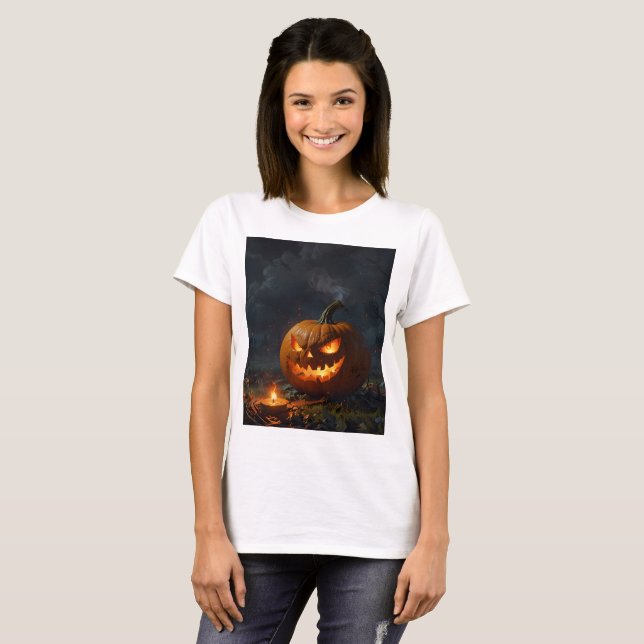 en hallopolpumpor med en skrämmande ansikte på den t shirt (Hel framsida)