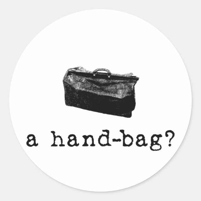 En handväska? runt klistermärke (Framsida)