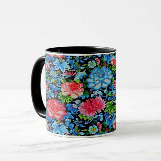 En hängiven Philip Jacobs Fabric Silke Road Peony  Mugg (Framsida vänster)