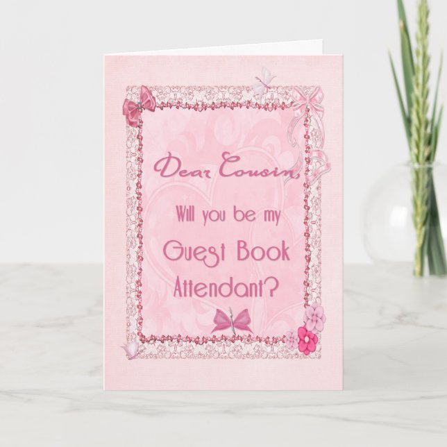 En hantverkssydd inbjudan till vigselgästboksvakt (Framsida)