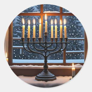 En Hanukkah vinternatt Runt Klistermärke