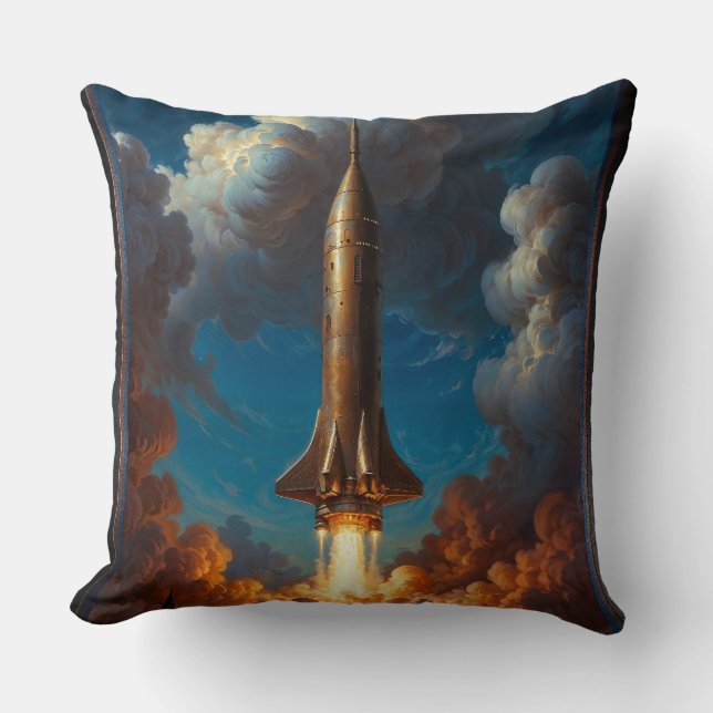 En Häpnadsväckande Retro Fusion Raketuppskjutning Kudde (Framsida)