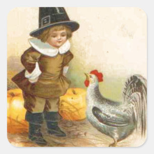 En happy thanksgiving vallfärdar och Plymouth ste Fyrkantigt Klistermärke
