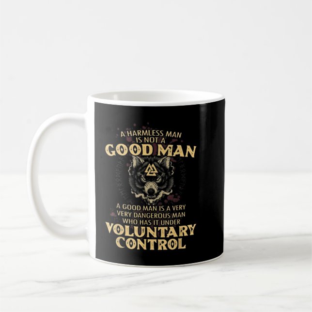 En Harmless Man är ingen Bra man - Varg Viking Kri Kaffemugg (Vänster)
