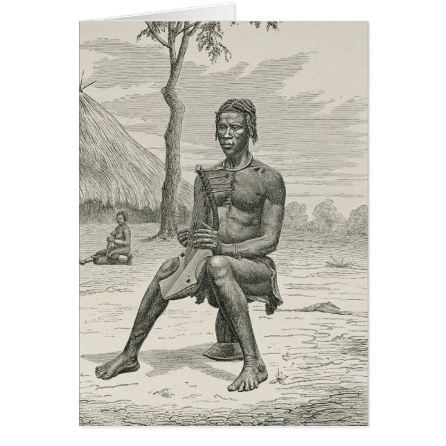 En Harpspelare från Azandeh eller Nyam-Nyams Hälsningskort (Framsidan)
