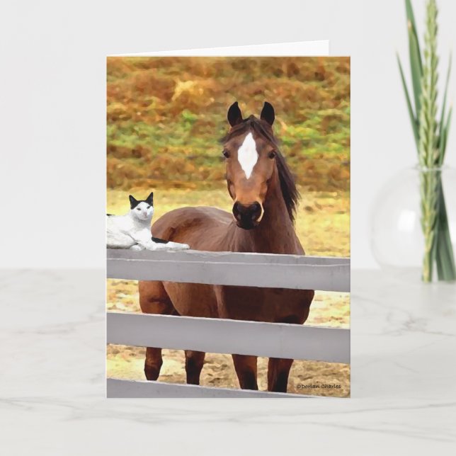 "En häst & henne katt" hälsningkort Kort (Framsida)