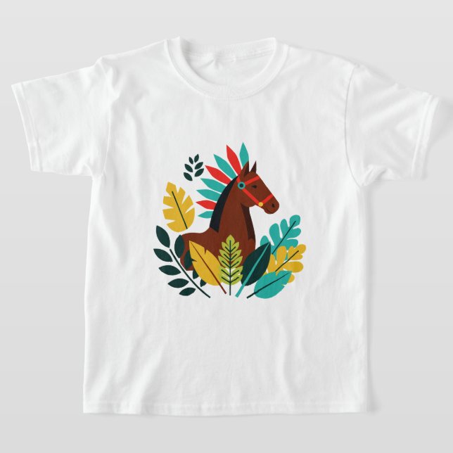 En häst i grafisk stil t shirt (Laydown)