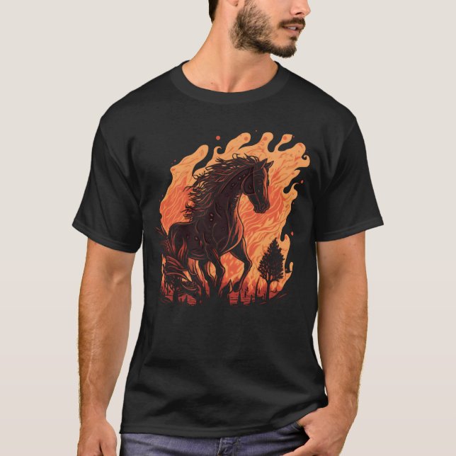 en häst och lågor som brinner för hästvänner t shirt (Framsida)