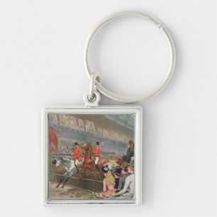 En hästkapplöpning, 1886 fyrkantig silverfärgad nyckelring