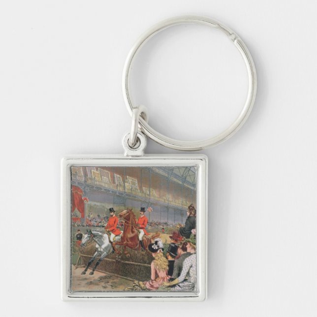 En hästkapplöpning, 1886 fyrkantig silverfärgad nyckelring (Framsidan)
