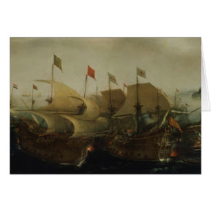 En havshandling, eventuellt striden av Cadiz, 1596 Hälsningskort