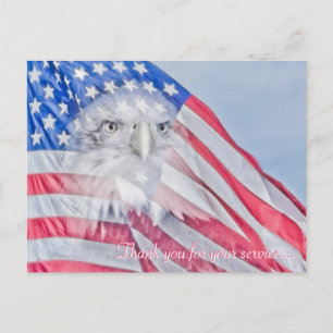 En havsörn och den amerikanska flaggan vykort