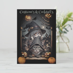 En häxa och hennes katt Halloween-fest inbjudan