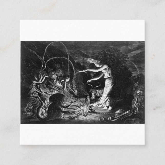 En häxa på hennes kugghund, omgiven av J Wellcome Fyrkantigt Visitkort (Framsida)