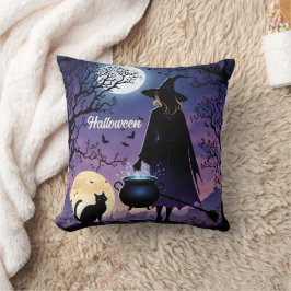 En häxa sprider potioner under fullt måne kudde