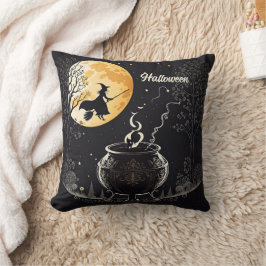 En häxa sprider potioner under fullt måne kudde